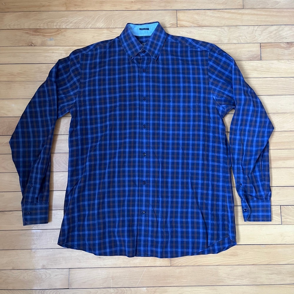 Paul & Shark Yachting Mens Blue Brown Check Button Down Shirt Made in Italy XL